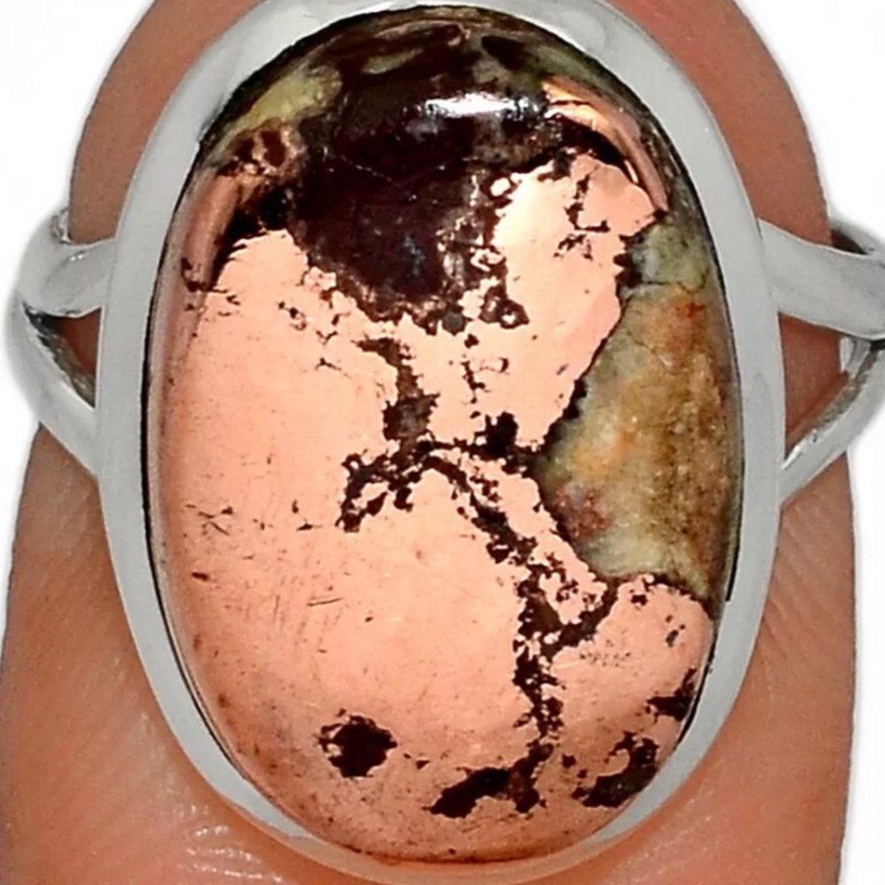 Rare copper agate silver ring size 7 - Picture 2 of 2